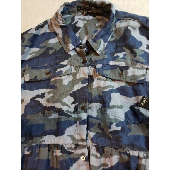 Elliott & Vine Womens Blue Camouflage Tiered dress with pockets Size 2X New - Picture 12 of 16